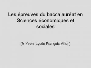 Les preuves du baccalaurat en Sciences conomiques et