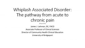 Whiplash Associated Disorder The pathway from acute to