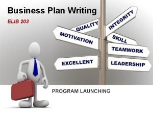 Business Plan Writing ELIB 203 PROGRAM LAUNCHING INTRODUCTION