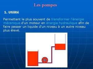 Les pompes 1 Utilit Permettent le plus souvent