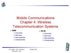 Mobile Communications Chapter 4 Wireless Telecommunication Systems GSM