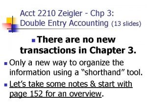Acct 2210 Zeigler Chp 3 Double Entry Accounting