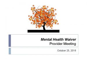 Mental Health Waiver Provider Meeting October 25 2016