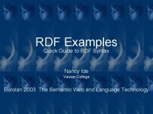 RDF Examples Quick Guide to RDF Syntax Nancy