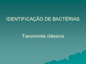 IDENTIFICAO DE BACTRIAS Taxonomia clssica Isolamento e caractersticas