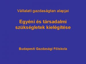 Vllalati gazdasgtan alapjai Egyni s trsadalmi szksgletek kielgtse