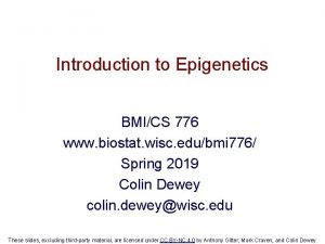 Introduction to Epigenetics BMICS 776 www biostat wisc