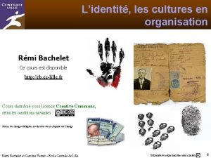 Lidentit les cultures en organisation Rmi Bachelet Ce