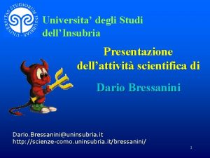 Universita degli Studi dellInsubria Presentazione dellattivit scientifica di