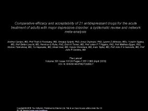 Comparative efficacy and acceptability of 21 antidepressant drugs