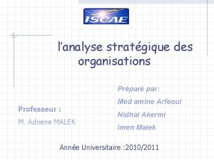 lanalyse stratgique des organisations Prpar par Professeur M