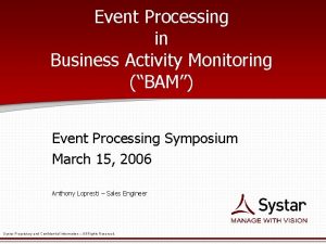 Event Processing in Business Activity Monitoring BAM Event