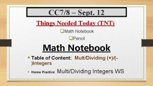 CC 78 Sept 12 Things Needed Today TNT
