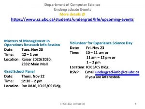 Department of Computer Science Undergraduate Events More details