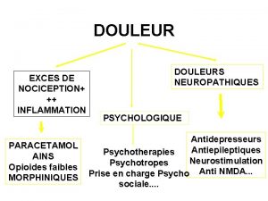 DOULEUR EXCES DE NOCICEPTION INFLAMMATION PARACETAMOL AINS Opioides