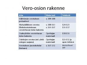 Veroosion rakenne Aihe Materiaali Tehtvt Vlittmn verotuksen periaatteet