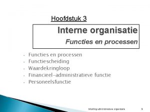Hoofdstuk 3 Interne organisatie Functies en processen Functies