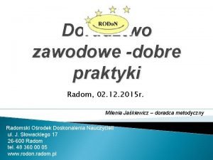 Doradztwo zawodowe dobre praktyki Radom 02 12 2015