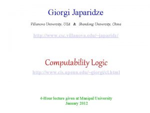 Giorgi Japaridze Villanova University USA Shandong University China
