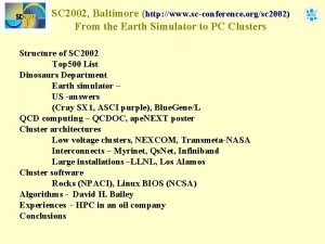 SC 2002 Baltimore http www scconference orgsc 2002