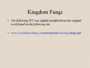 Kingdom Fungi The following PPT was slightly modified