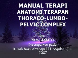 MANUAL TERAPI ANATOMI TERAPAN THORACOLUMBOPELVIC COMPLEX Oleh SUGIJANTO