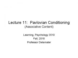 Lecture 11 Pavlovian Conditioning Associative Content Learning Psychology