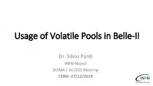 Usage of Volatile Pools in BelleII Dr Silvio