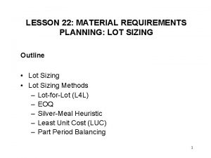 Part period balancing example