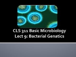 CLS 311 Basic Microbiology Lect 9 Bacterial Genatics