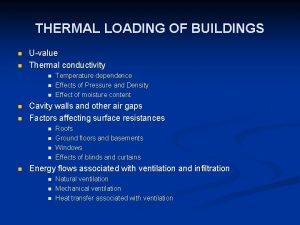 THERMAL LOADING OF BUILDINGS n n Uvalue Thermal