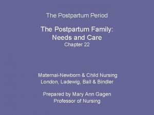 The Postpartum Period The Postpartum Family Needs and