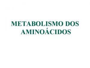 METABOLISMO DOS AMINOCIDOS Aminocidos Protenas Aminocidos Amnia Uria