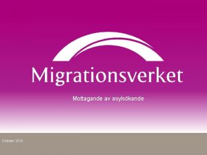 Mottagande av asylskande Oktober 2015 Flyktingsituationen idag Mnskliga