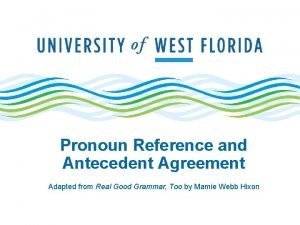 Pronoun Reference and Antecedent Agreement Adapted from Real