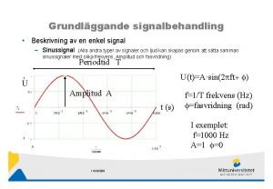 Grundlggande signalbehandling Beskrivning av en enkel signal Sinussignal