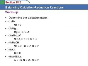 Example of redox reaction