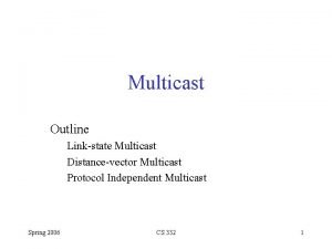 Multicast Outline Linkstate Multicast Distancevector Multicast Protocol Independent