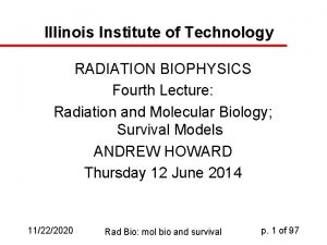 Illinois Institute of Technology RADIATION BIOPHYSICS Fourth Lecture