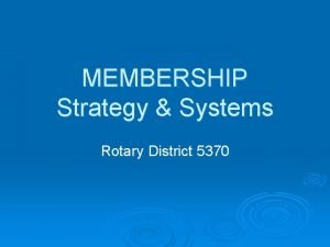 MEMBERSHIP Strategy Systems Rotary District 5370 Membership Committee