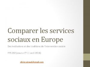 Comparer les services sociaux en Europe Des institutions