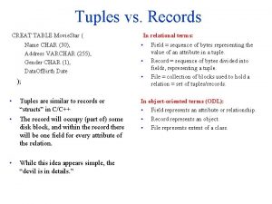 Tuples vs Records CREAT TABLE Movie Star Name