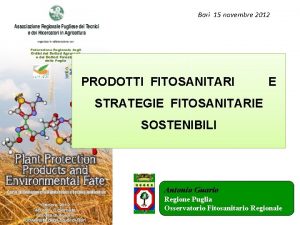 Bari 15 novembre 2012 PRODOTTI FITOSANITARI E STRATEGIE