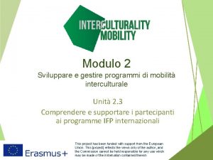 Modulo 2 Sviluppare e gestire programmi di mobilit