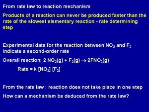 From rate law to reaction mechanism Products of