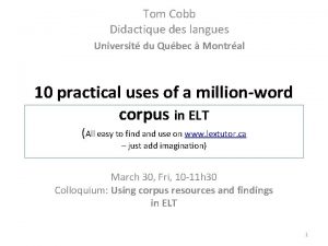 Tom Cobb Didactique des langues Universit du Qubec