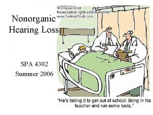 Nonorganic Hearing Loss SPA 4302 Summer 2006 Some