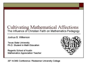 Cultivating Mathematical Affections The Influence of Christian Faith