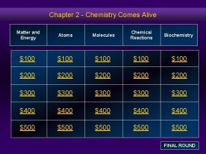 Chapter 2 Chemistry Comes Alive Matter and Energy