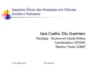 Aspectos ticos das Pesquisas em Cincias Sociais e